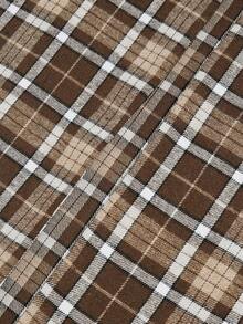 Louniche 女士秋冬休闲复古双色格子大衣，宽松中长百搭外套 - 棕色 - 查看 11