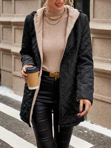 Aveloria Modichic Áo khoác dài tay có mũ trùm đầu, dài tay, màu trơn, có khóa kéo phía trước dành cho nữ, quần áo mùa đông - màu đen - Xem 5
