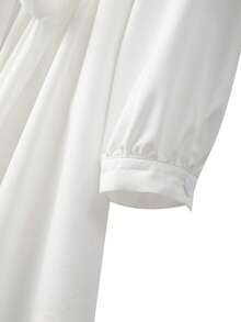 GlowEve CURVE Đầm xếp ly tối giản thanh lịch, cổ chữ V màu trơn bán chạy nhất dành cho nữ cỡ lớn, tay dài, thanh lịch, thắt lưng + thiết kế xếp ly chữ A, thon gọn đa năng, thiết kế đơn giản, thích hợp cho việc đi làm hàng ngày, đi chơi và giải trí - trắng - Xem 3