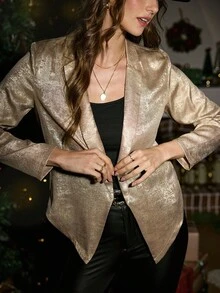 女士优雅西部休闲翻领长袖开衫，轻盈春秋“LanaWest”