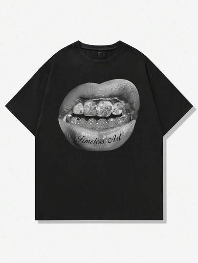 Manfinity ZONE917 1 pieza Camiseta holgada de caída de hombros para hombre, color negro