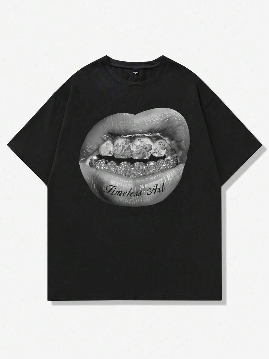 Manfinity ZONE917 1 Áo thun nam dáng rộng hở vai, màu đen - màu đen - Xem 1