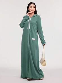 Veilorie 女士藏蓝色休闲连帽连衣裙 - 綠色 - 查看 3