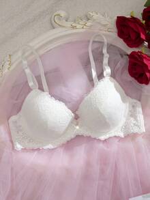 Crystal Vow 2pcs Lace Padded Underwire Bra Set For Women - White - View 4