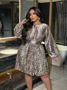 NU&NOW Plus Size Women's Sexy Party Vintage, Elegant Color Leopard Pleated Dress - Multicolor - View 1