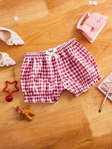 FairyFlirt 圣诞格子红色缎面荷叶边蝴蝶结紧身浪漫甜美可爱娃娃内裤 - 紅色 - 查看 8