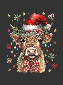 EMERY ROSE Camiseta casual suelta de cuello redondo con estampado de copos de nieve para mujer