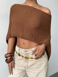 Jeanoix DivaQ Design 感官针织斗篷，春夏女士针织上衣 - 棕色 - 查看 1