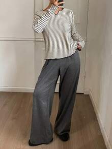 DAZY Women's Casual Striped Top And Solid Color Pants Pajama Set, Autumn/Winter - Black - View 6