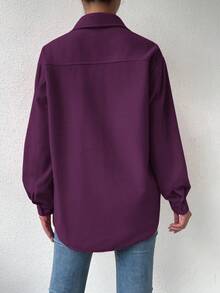 SHEIN LUNE 女士纯色长袖单排扣休闲宽松外套 - 紫色 - 查看 2