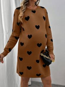 Cheriluna Maternity Heart Print Maternity Sweater, H-Silhouette, Valentine's Day - Brown - View 4