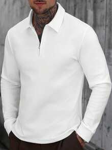 Manfinity CasualCool 男士纯色休闲通勤长袖拉链 Polo 衫，适合日常休闲、周末旅行、户外活动、探险旅行、轻松的工作环境或半正式场合，也是送给男友/丈夫、周年纪念日或圣诞节的理想礼物。 - 白色 - 查看 5