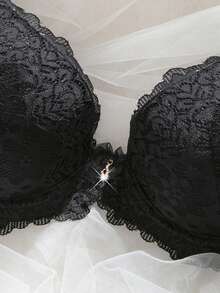 女士蕾丝衬垫钢圈文胸套装（2件装） - 黑色 - 查看 4