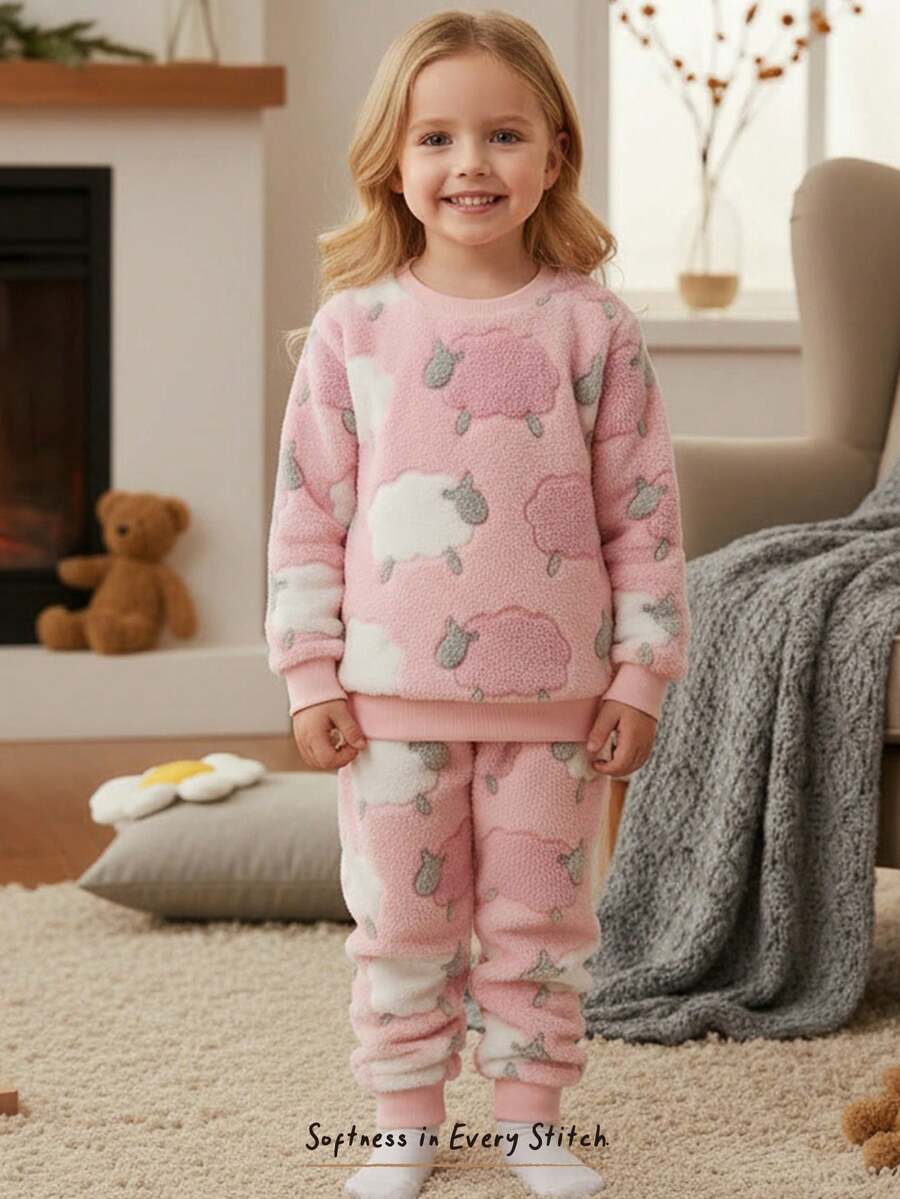 Cozy Pixies Set de 2 piezas con sudadera de cuello redondo de manga larga y pantalón jogger de cintura elástica con estampado floral para niña joven - Rosa - Ver 1