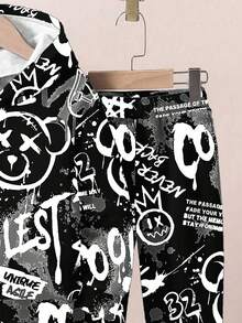 2pcs/Set Young Boys Casual Loose Comfortable King Letter Tie-Dye Gradient Streetwear Sports Style Hooded Sweatshirt Set, Suitable For Autumn/Winter - Multicolor - View 4