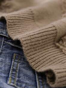 CosyJoli 女式加大码圆领宽松舒适毛衣，带侧边磨损设计，冬季 - 咖啡棕 - 查看 4