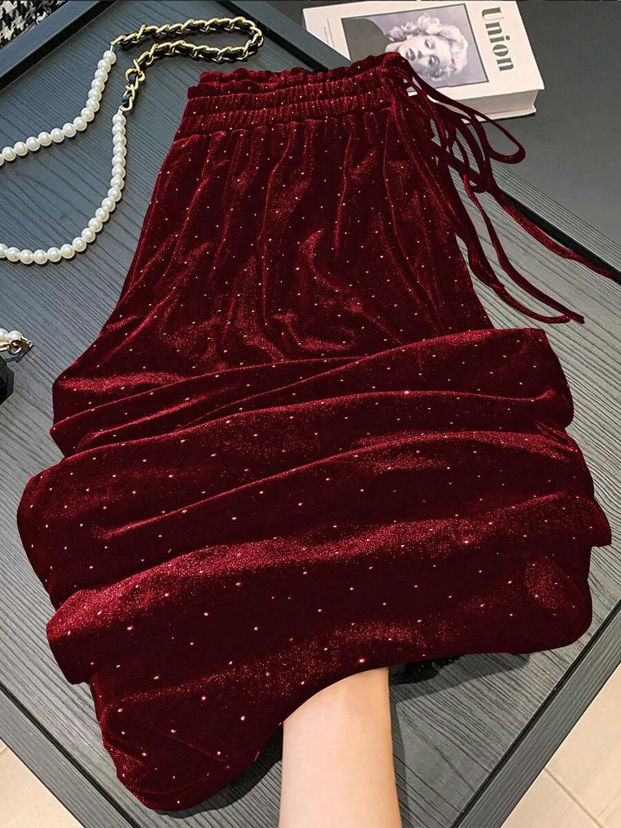 SHEIN Clasi Women's Casual Loose Straight-Leg Pants With Starry Design, Spring/Summer - Red - View 1