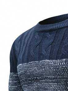 Manfinity Mode Herren Kontrast-Farbiger Rundhals Langarm Lässig Pullover, Herbst/Winter - Blau - Übersicht 3