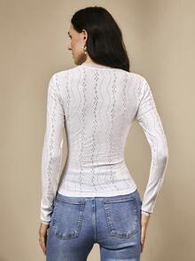 Penseblé Women's Fashionable, Exquisite, Romantic, Elegant Fitted T-Shirt Top, Autumn/Winter - White - View 2