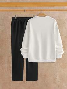 Mainfolk Men's Casual Solid Color Crew Neck Long Sleeve Sweatshirt And Pants Set - Multicolor - View 2