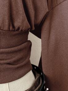 EgrlEra Áo nỉ dài tay có mũ trùm đầu màu trơn, eo nhún, gợi cảm - màu nâu - Xem 5