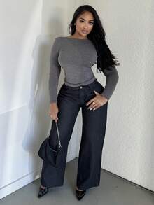 Alexandranx Jeans ampi a vita bassa in denim lavato, stile casual da primavera anni '90 Y2K, adatti per streetwear, vacanze, concerti, festival, rave, stile western, autunno, inverno, ufficio a Nashville - nero - Visualizzare 1