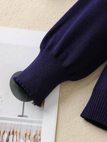 Sparklyn Tween Girls 甜美厚重3D手工蝴蝶结毛衣套装，宽松百搭气质针织开衫+P两件套，女童温柔可爱长袖毛衣套装，适合日常穿着、外出旅行，秋冬毛衣 - 藏蓝色 - 查看 5