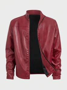 HIMLAND Men's Versatile Casual Zip-Up Stand Collar Long Sleeve Jacket, Autumn - Burgundy - View 1