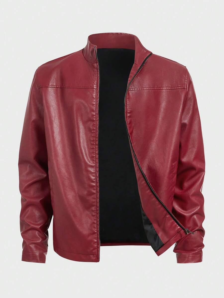 HIMLAND Men's Versatile Casual Zip-Up Stand Collar Long Sleeve Jacket, Autumn - Burgundy - View 1