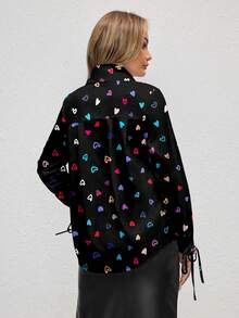 Glamance Maria Clara Maia Christmas Heart Casual Black Long Sleeve Women Blouse Top Cute Shirt For Women Queen Of Hearts Shirt Women Blouses Long Sleeve Heart Shirt Women S Button Up Blouse Chic Stylish Clothing Collection Women Work Blouses Blouse Heart Print Heart Print Blouse Blouse With Heart Pattern - Black - View 2