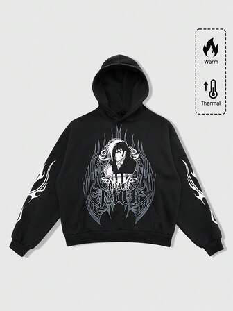 Black Jack X ROMWE Felpa con cappuccio da uomo con stampa grafica a cartone animato, adatta per l'autunno/inverno