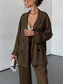 Aveloria Modichic 女士秋季两件套纹理套装休闲纽扣衬衫阔腿裤套装家居服运动服优雅商务休闲女装