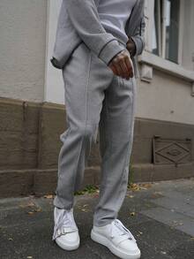 Artur Kramer 1 件男士时尚纽扣连帽夹克 + 长裤 2 件套，轻便，适合春秋季节、秋季服装 - 灰色 - 查看 6