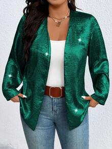 Juhart 大码女式休闲百搭西装外套 - 墨綠色 - 查看 4