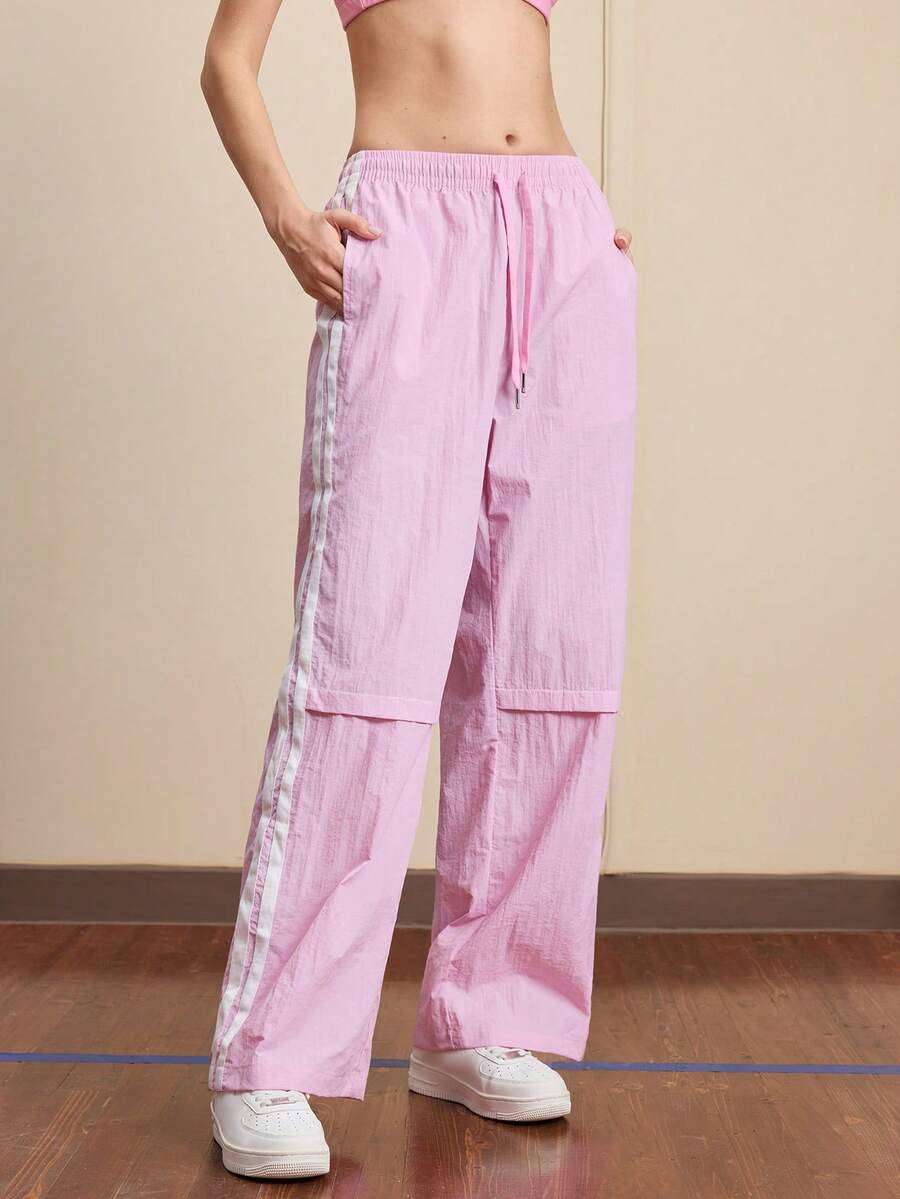 Cheerettes Pantalones deportivos casuales de mujer con cintura con cordón y pernera ancha con raya lateral