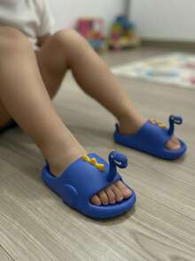 Sandalias infantiles EVA diseño dinosaurio cabeza tridimensional punta redonda sin agujetas estilo divertido verano casa playa pantuflas - Azul Marino - Ver 3
