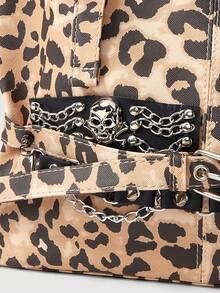 ROMWE Grunge Punk Leopard Star Rivet Shoulder Bag - Brown - View 3