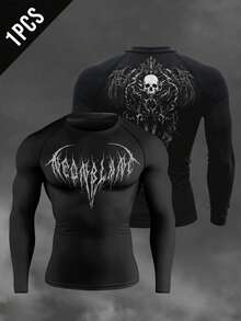 Manfinity Sport Corelite Men's Fashion Contrast Color Print Long Sleeve Sports T-Shirt Compression Shirt Men - Black - View 1