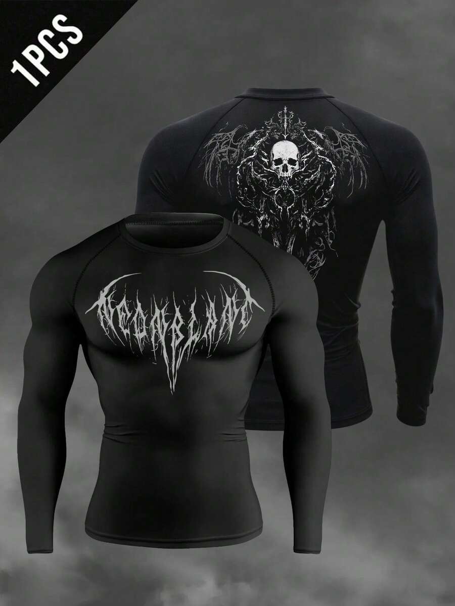 Manfinity Sport Corelite Men's Fashion Contrast Color Print Long Sleeve Sports T-Shirt Compression Shirt Men - Black - View 1