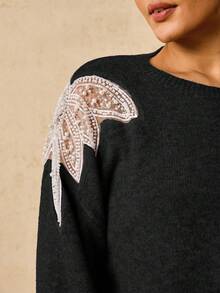 Travachic Plus Size Fashionable Women's Beaded Pullover Sweater In Fall/Winter - Black - View 6