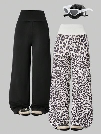 Sparklyn Teen Girls' Elastic Waist Solid Color & Printed Loose Sweatpants