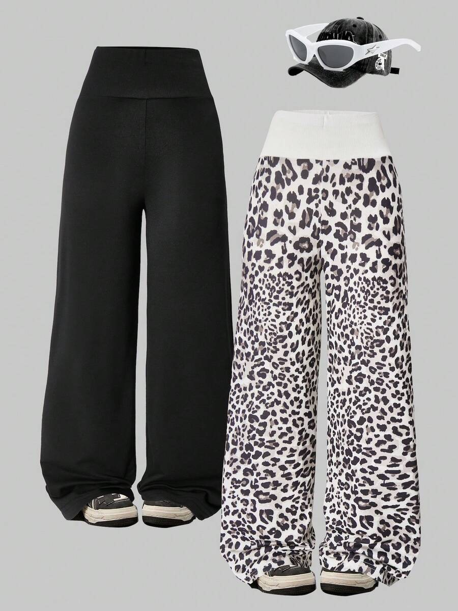 Sparklyn Teen Girls' Elastic Waist Solid Color & Printed Loose Sweatpants