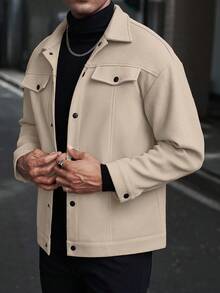 Manfinity CasualCool 男士长袖休闲纽扣落肩大衣，适合秋季穿着。