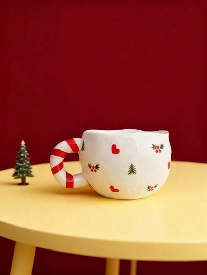 Joivida 1 pieza Taza de café de cerámica de 230ml/7.8oz, taza de café navideña linda hecha a mano, taza de té/matcha de cerámica para café, leche, cacao, canela y latte, regalo creativo para Navidad y cumpleaños