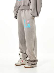 SUMWON WOMEN Quần jogger đính đinh tán cỡ lớn in hình ngôi sao và đường may pha lê bên hông dành cho nữ mặc ở nhà thường ngày - Xám - Xem 3