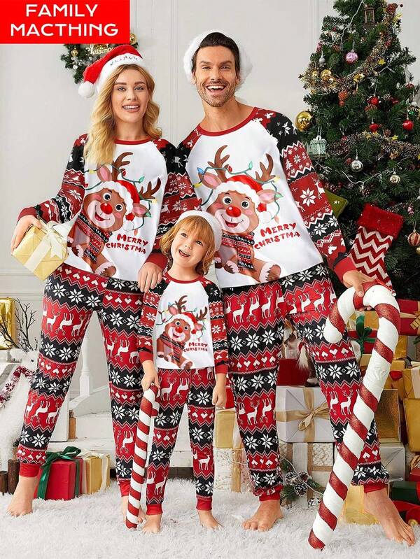 SHEIN 2 pezzi Set pigiama casual da donna con top a raglan stampato e pantaloni, abbigliamento autunnale