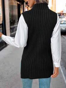SHEIN Clasi 1pc Slit Hem Mock Neck Sweater Vest In Fall/Winter - Black - View 2