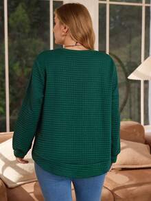 Rosumi Plus Size Women's Solid Color Crew Neck Long Sleeve Loose Casual Sweatshirt, Fall & Winter Autumn - Dark Green - View 2