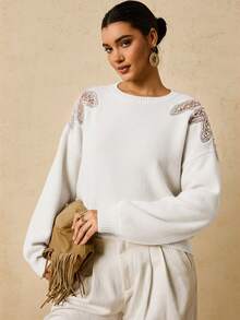 Travachic Plus Size Fashionable Women's Beaded Pullover Sweater In Fall/Winter - White - View 5