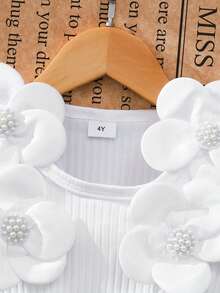 Elladie kids Vestido casual de verano para niñas sin mangas, cuello redondo, con malla 3D con flores - Verde - Ver 6